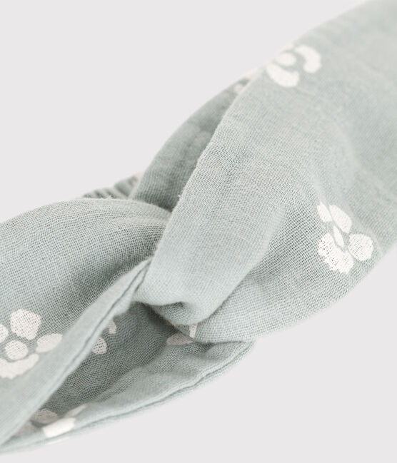 Bandeau bébé en gaze de coton imprimé fleurs bleu PAUL/blanc MARSHMALLOW