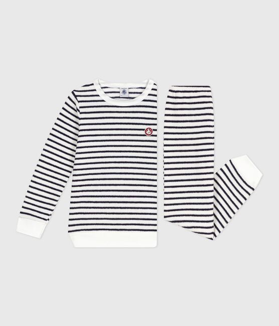 Pyjama enfant en coton éponge à rayures bleu MILK/ SOIR