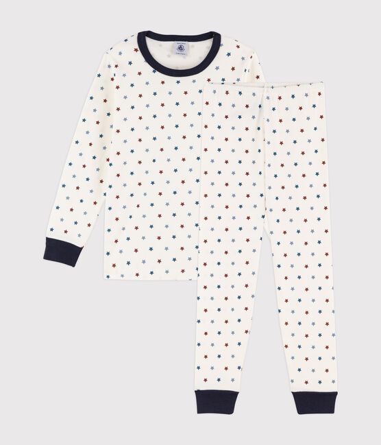 Pyjama petit garçon imprimé bateaux en côte blanc MARSHMALLOW/blanc MULTICO
