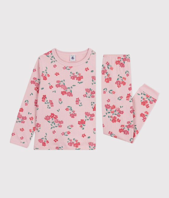Pyjama enfant en tubique imprimé fleurs rose JOLI/blanc MULTICO