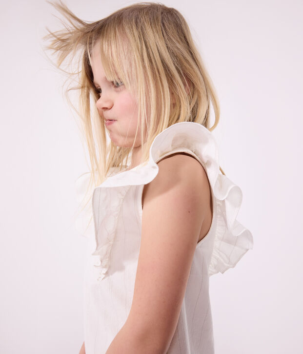 Robe enfant en coton manches courtes blanc/gris