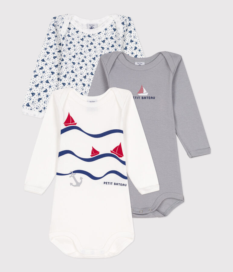 Lot de 3 bodies manches longues en coton b&eacute;b&eacute; multicouleur