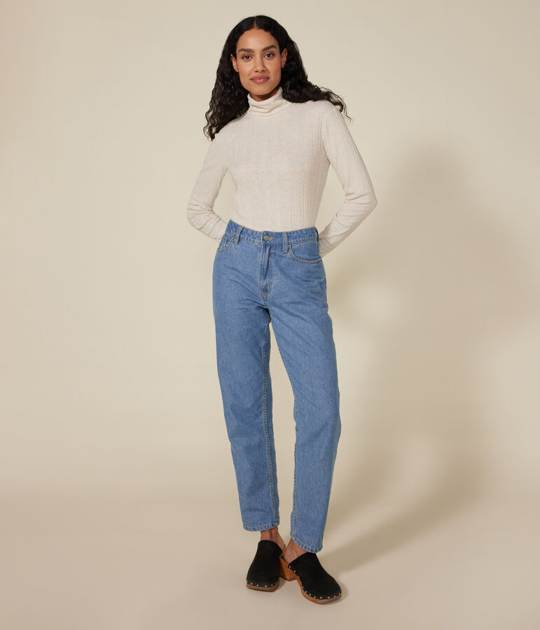 Tee-shirt l'iconique col roul&eacute; en c&ocirc;te fantaisie femme beige MONTELIMAR CHINE