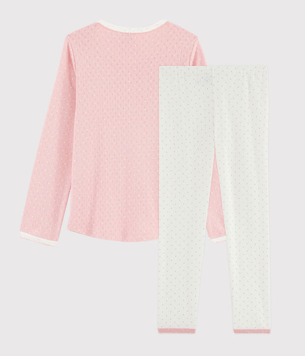 Pyjama rose &agrave; pois petite fille en c&ocirc;te troutrou blanc/rose
