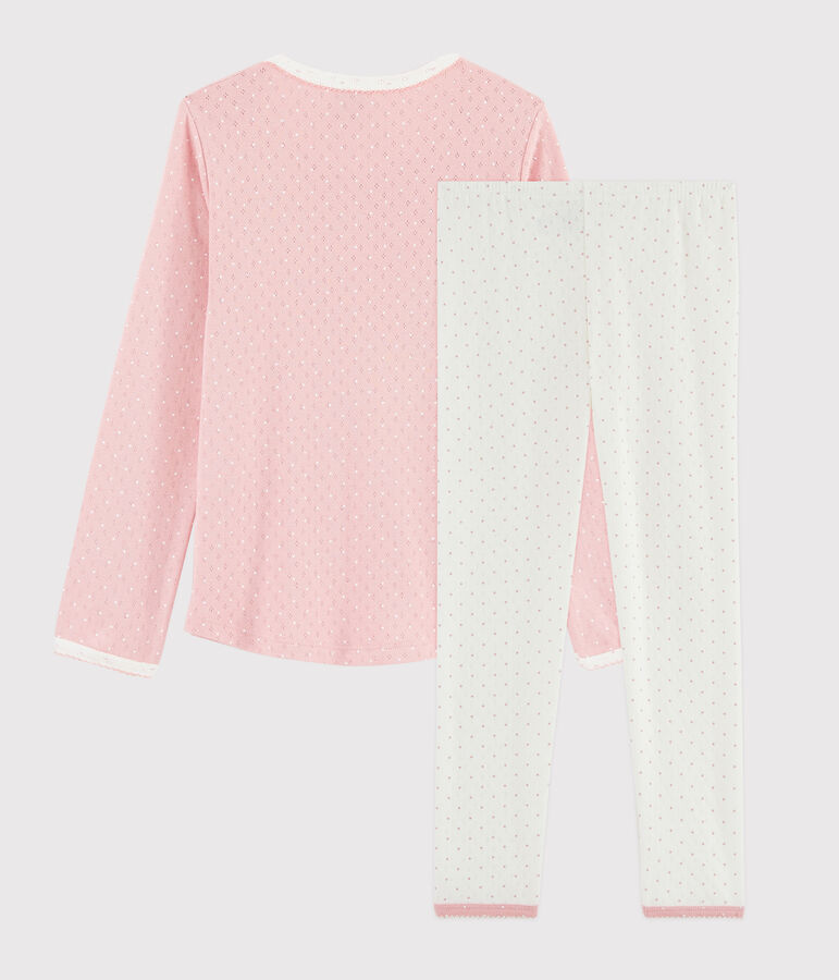 Pyjama rose &agrave; pois petite fille en c&ocirc;te troutrou blanc MARSHMALLOW/rose CHARME