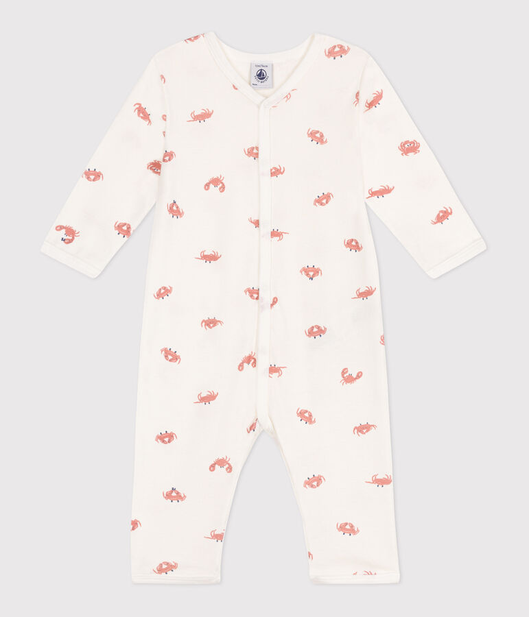 Pyjama b&eacute;b&eacute; en coton sans pieds crabes blanc MARSHMALLOW/blanc MULTICO