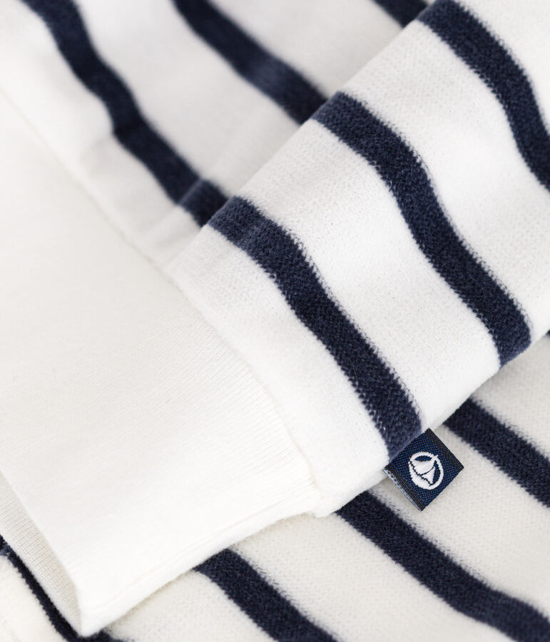 Sweatshirt en bouclette velours b&eacute;b&eacute; blanc MARSHMALLOW/bleu SMOKING