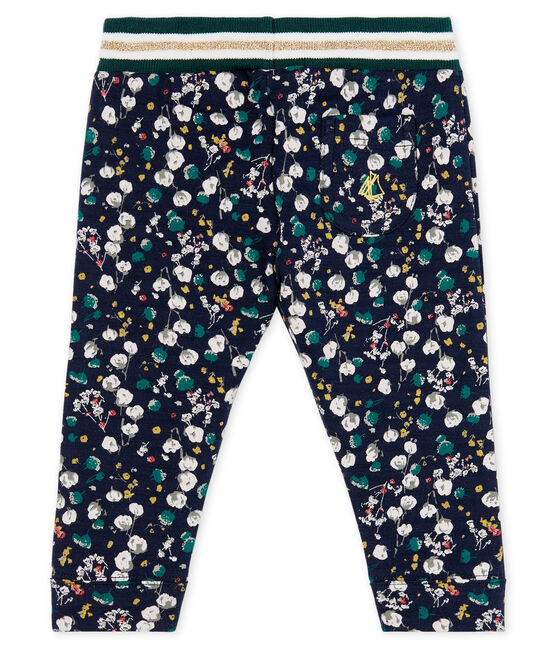 Pantalon bébé fille en tubique imprimé bleu SMOKING/blanc MULTICO