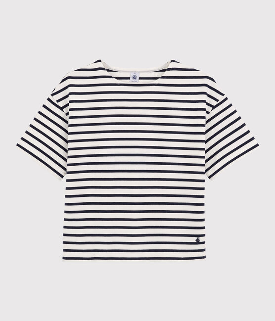 Marinière manches courtes en coton Femme blanc MARSHMALLOW/bleu SMOKING