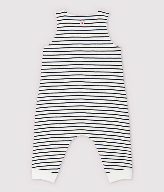 Salopette longue rayée bébé en coton biologique blanc MARSHMALLOW/bleu SMOKING