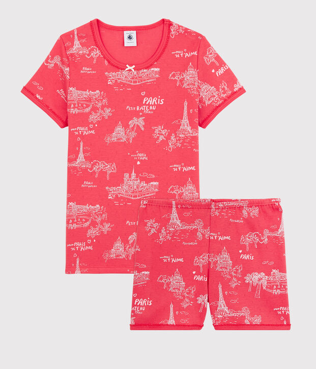 Pyjacourt imprim&eacute; Paris petite fille en coton rose/rose
