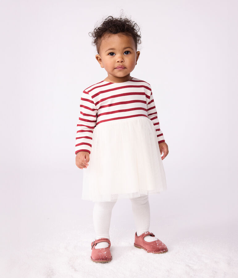 Robe b&eacute;b&eacute; bi-mati&egrave;re manches longues rouge/rouge