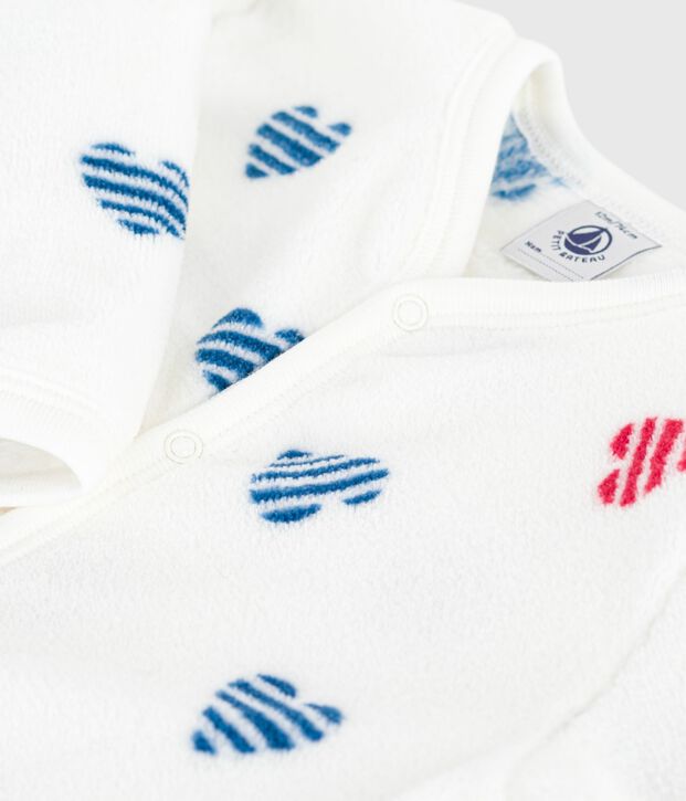 Surpyjama hiver b&eacute;b&eacute; en polaire imprim&eacute; c&oelig;urs blanc/multicouleur