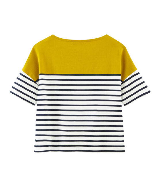 Marinière manches courtes femme jaune BAMBOO/blanc MARSHMALLOW/ SMOKING