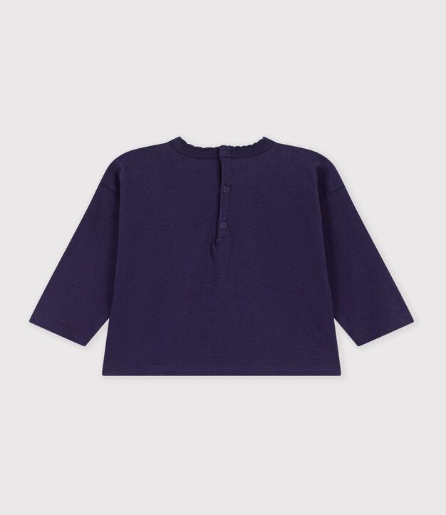 Tee-shirt b&eacute;b&eacute; en coton manches longues uni &agrave; motif bleu marine
