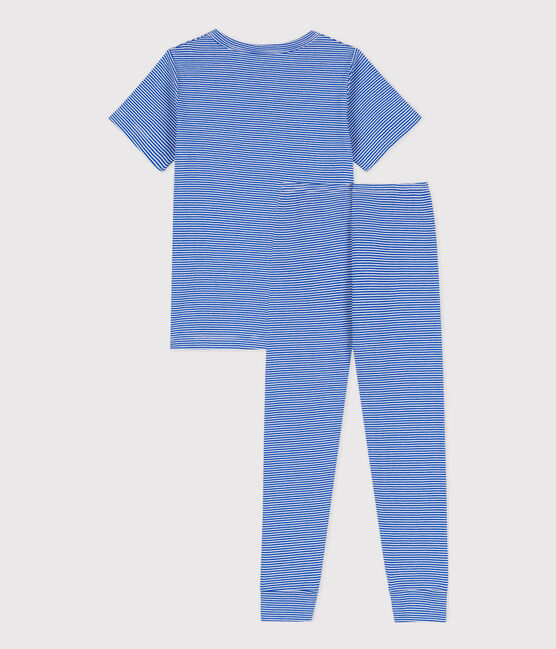 Pyjama manches courtes à rayures en coton enfant bleu PERSE/blanc MARSHMALLOW