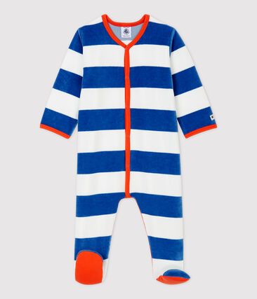PETIT BATEAU - Dors-bien bébé à rayures bleues en velours
