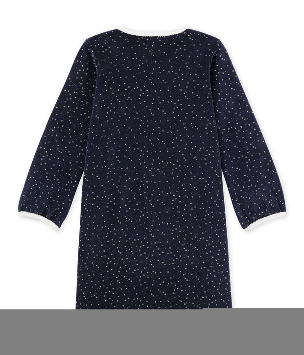 Chemise de nuit fille en bouclette velours bleu/gris