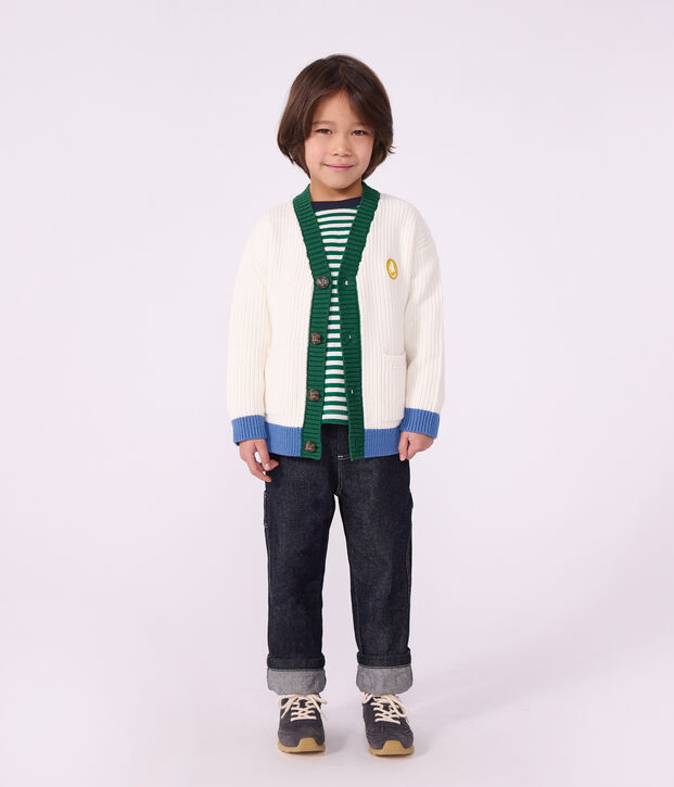 Cardigan enfant en coton uni blanc/multicouleur