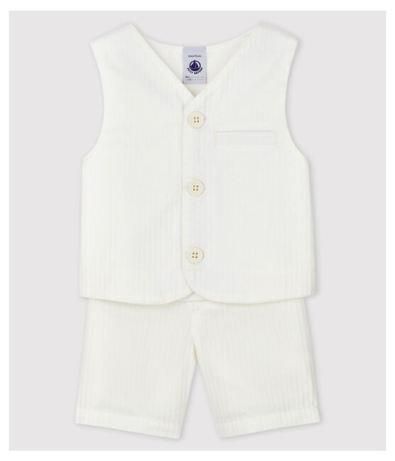 Ensemble deux pièces en popeline rayée bébé garçon blanc MARSHMALLOW/blanc MULTICO