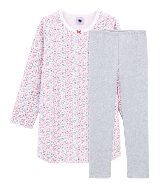 Chemise de nuit petite fille en velours avec legging blanc MARSHMALLOW/blanc MULTICO