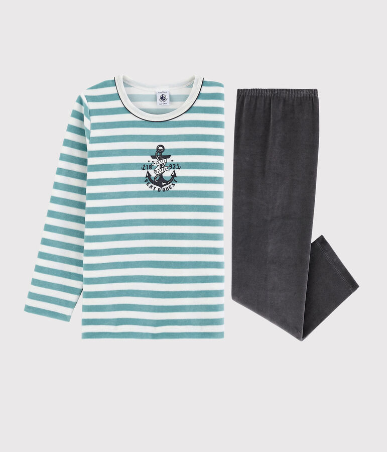 Pyjama ancre petit gar&ccedil;on en velours blanc MARSHMALLOW/ BRUME/ MULTICO