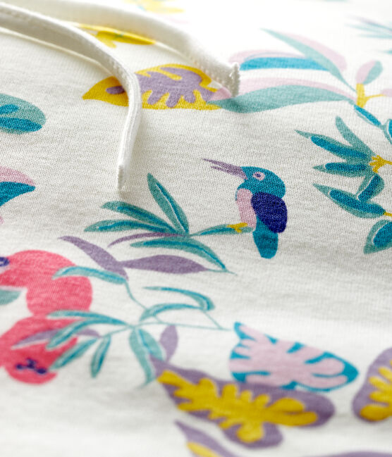 Tour de lit imprimé jungle bébé fille en côte blanc MARSHMALLOW/blanc MULTICO