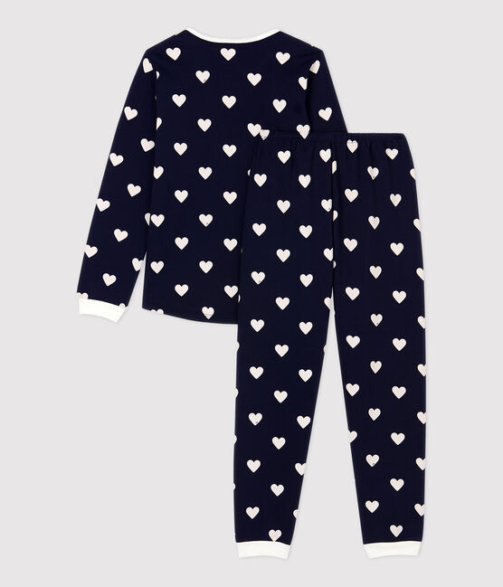 Pyjama imprimé cœurs fille/garçon en molleton bleu SMOKING/blanc MARSHMALLOW