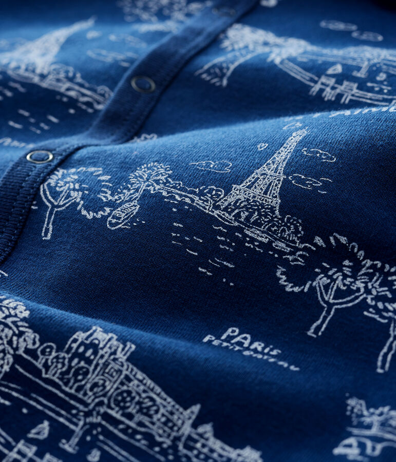 Dors-bien sans pieds toile de Jouy Paris b&eacute;b&eacute; en coton bleu MEDIEVAL/blanc ECUME