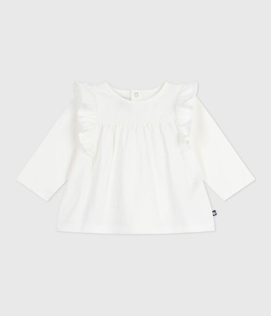 Blouse bébé en coton manches longues, uni blanc MARSHMALLOW
