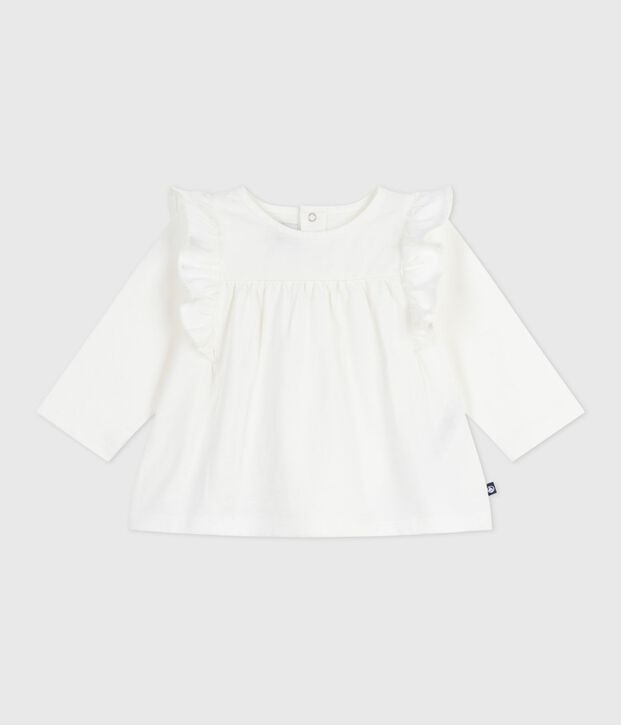 Blouse b&eacute;b&eacute; en coton manches longues, uni blanc
