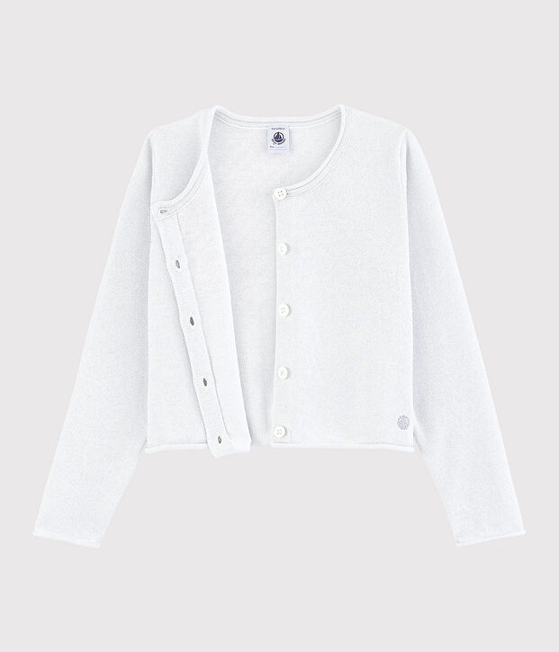 Cardigan en coton enfant fille blanc/gris