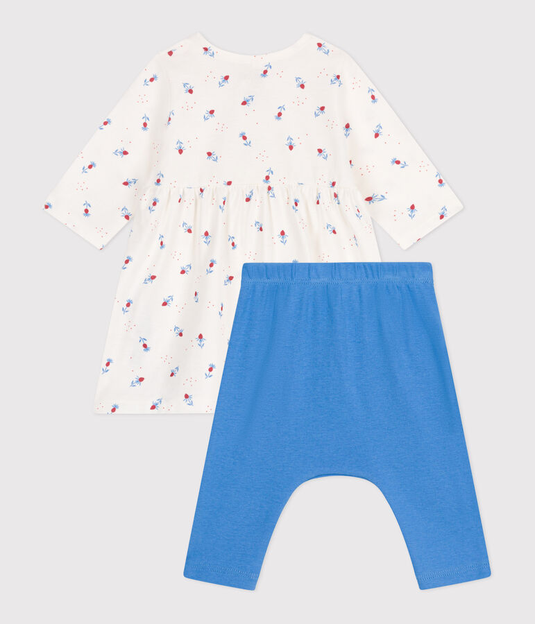 Robe b&eacute;b&eacute; et legging en coton blanc MARSHMALLOW/blanc MULTICO