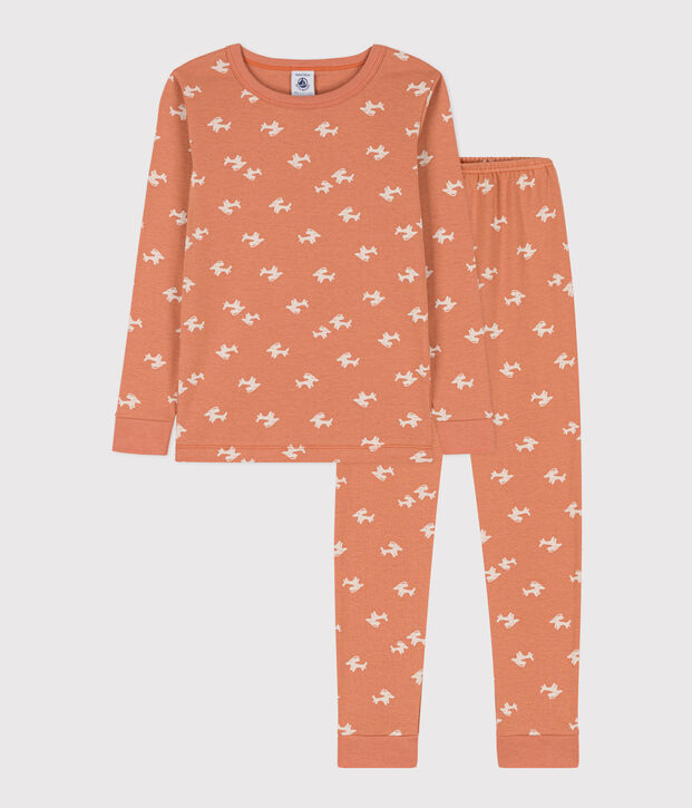 Pyjama ajust&eacute; petite fille en coton rose/&eacute;cru