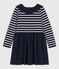 Robe manches longues bimatière enfant fille bleu SMOKING/ ARGENT