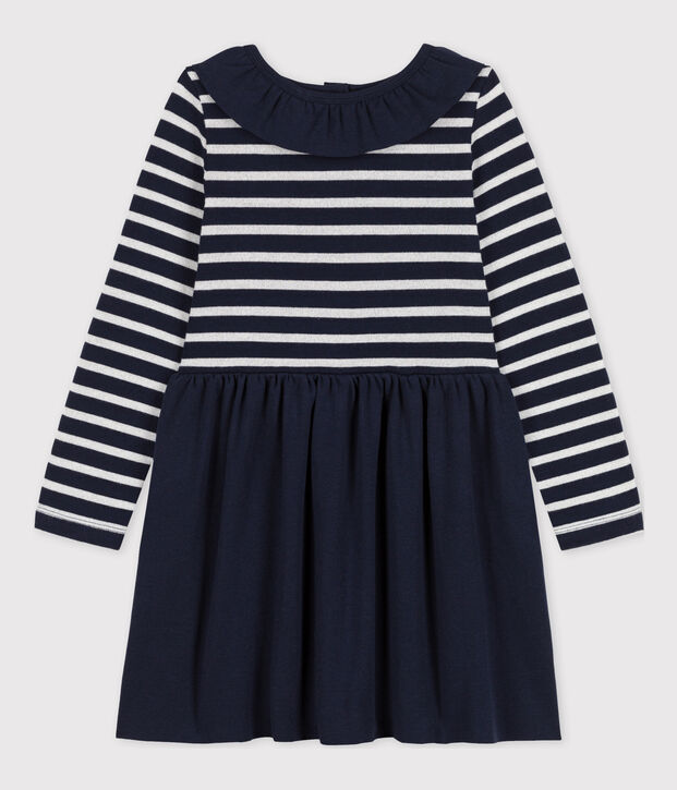 Robe manches longues bimati&egrave;re enfant fille bleu/gris