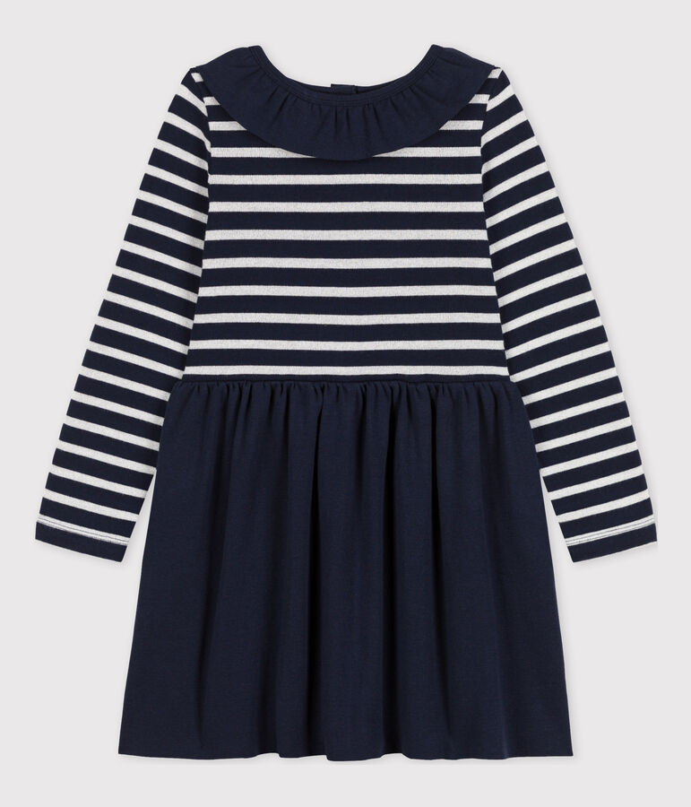 Robe manches longues bimati&egrave;re enfant fille bleu SMOKING/ ARGENT