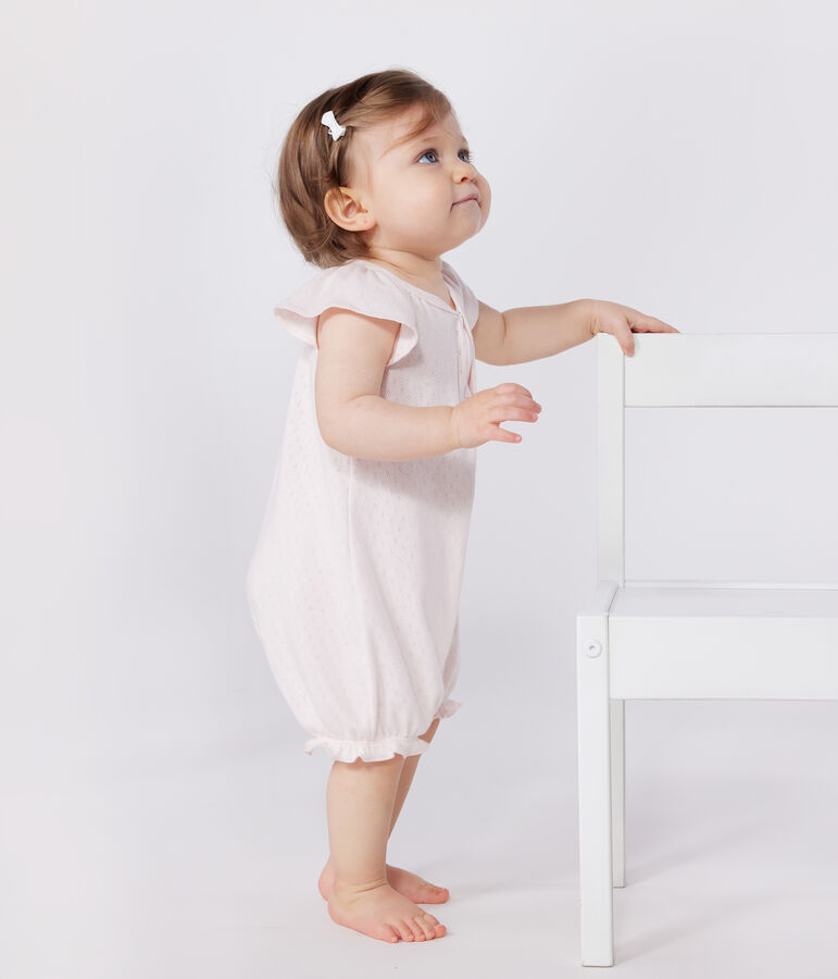 Combinaison courte b&eacute;b&eacute; en coton uni rose FLEUR