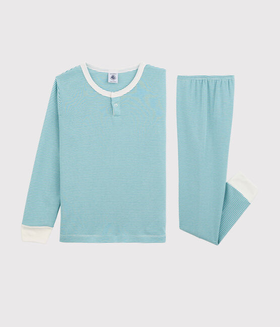 Pyjama rayé petit garçon en coton et Lyocell bleu MIROIR/blanc MARSHMALLOW