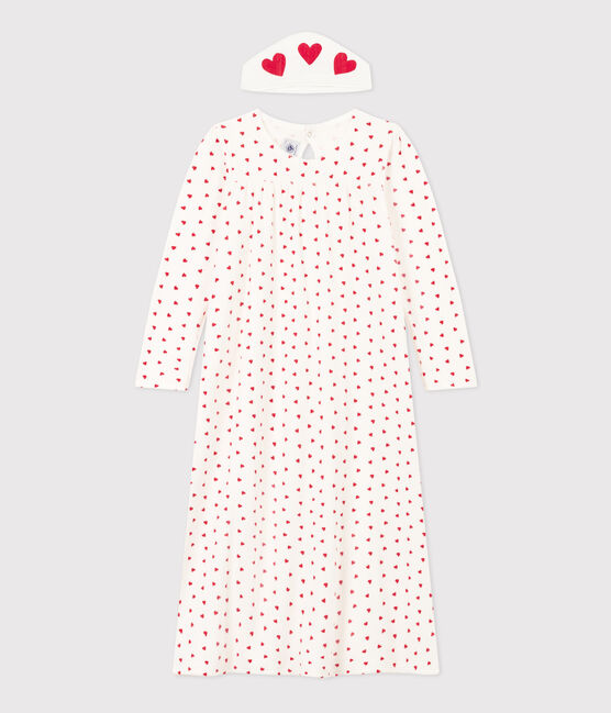 Chemise de nuit et tiare cœur petite fille en velours blanc MARSHMALLOW/rouge TERKUIT
