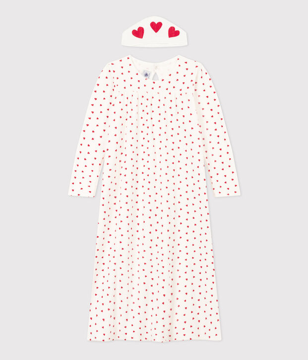 Chemise de nuit et tiare c&oelig;ur petite fille en velours blanc/rouge