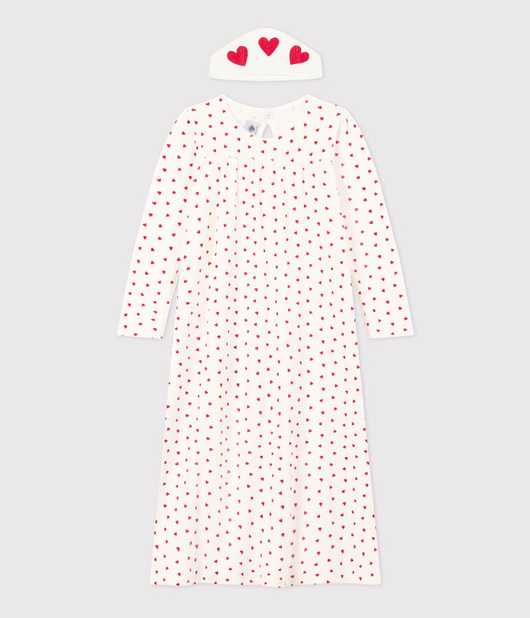 Chemise de nuit et tiare c&oelig;ur petite fille en velours blanc MARSHMALLOW/rouge TERKUIT