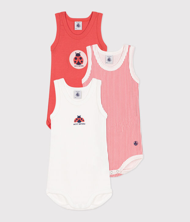 Lot de 3 bodies sans manches en coton b&eacute;b&eacute; multicouleur