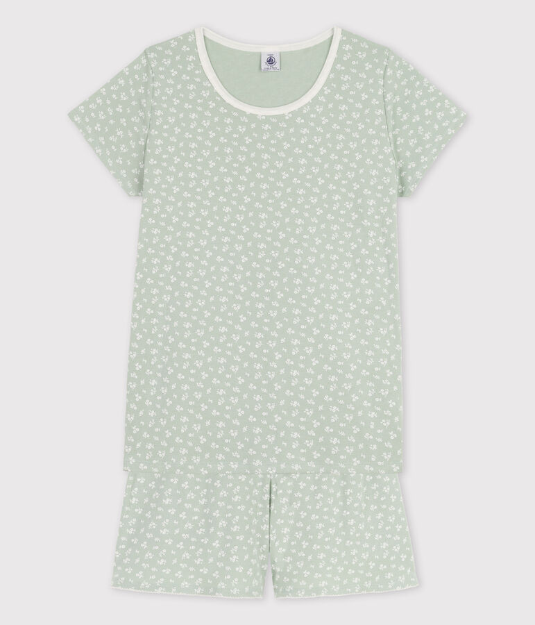 Pyjacourt fleurs fille en coton vert HERBIER/ MARSHMALLOW