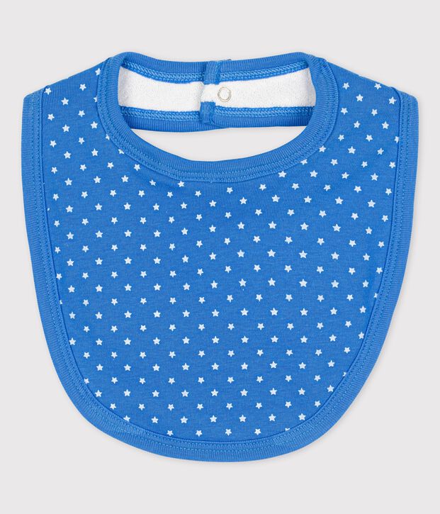 Bavoir b&eacute;b&eacute; en coton biologique bleu/blanc