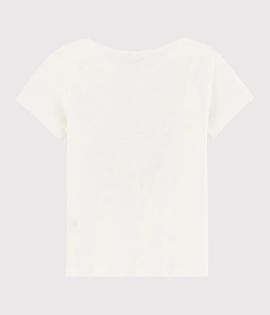 Tee-shirt manches courtes en coton enfant fille blanc MARSHMALLOW