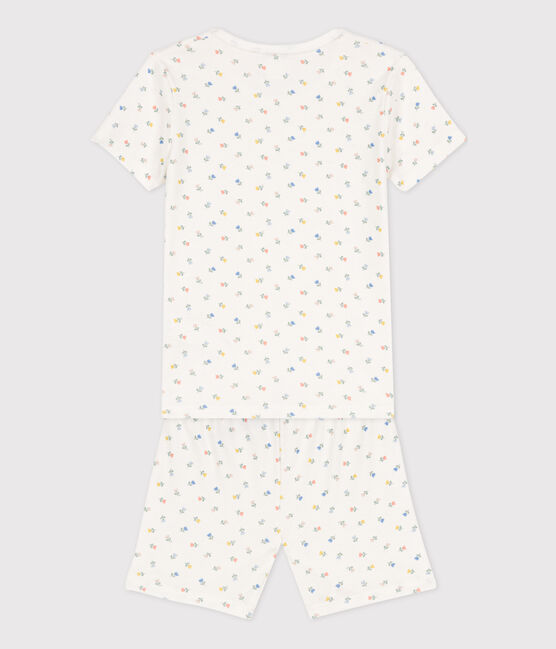 Pyjacourt ajusté en coton petite fille blanc MARSHMALLOW/blanc MULTICO