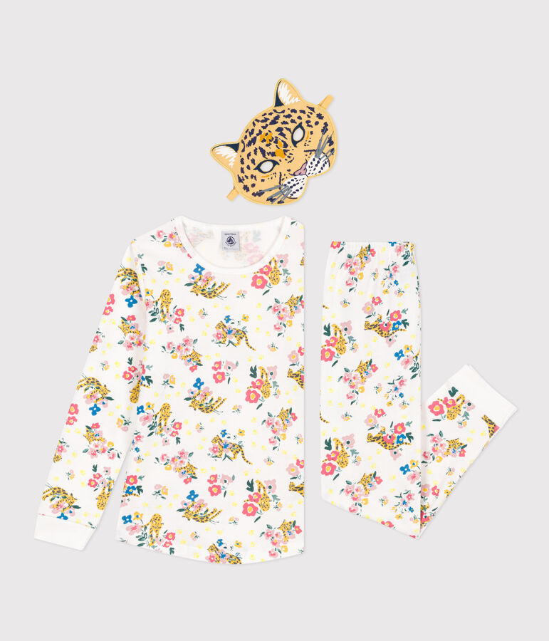 Pyjama d&eacute;guisement phosphorescent imprim&eacute; avec masque panth&egrave;re en coton enfant blanc MARSHMALLOW/blanc MULTICO