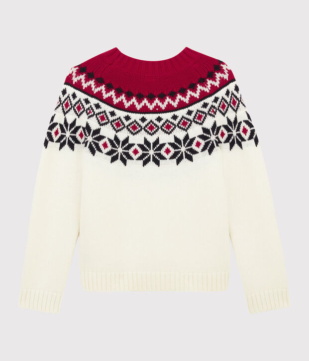 Pull laine et coton enfant gar&ccedil;on blanc/multicouleur