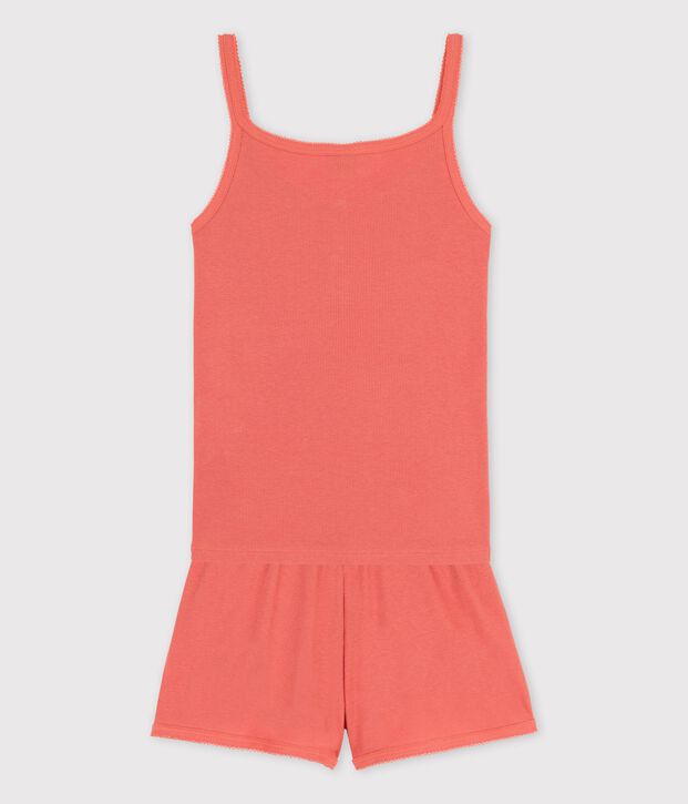 Pyjacourt uni papaye fille en coton lyocell rose